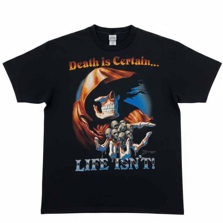 T-shirt vintage band 1990 nera stampa Grim Reaper Death is Certain Made in USA