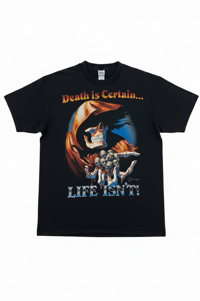 T-shirt vintage band 1990 nera stampa Grim Reaper Death is Certain Made in USA