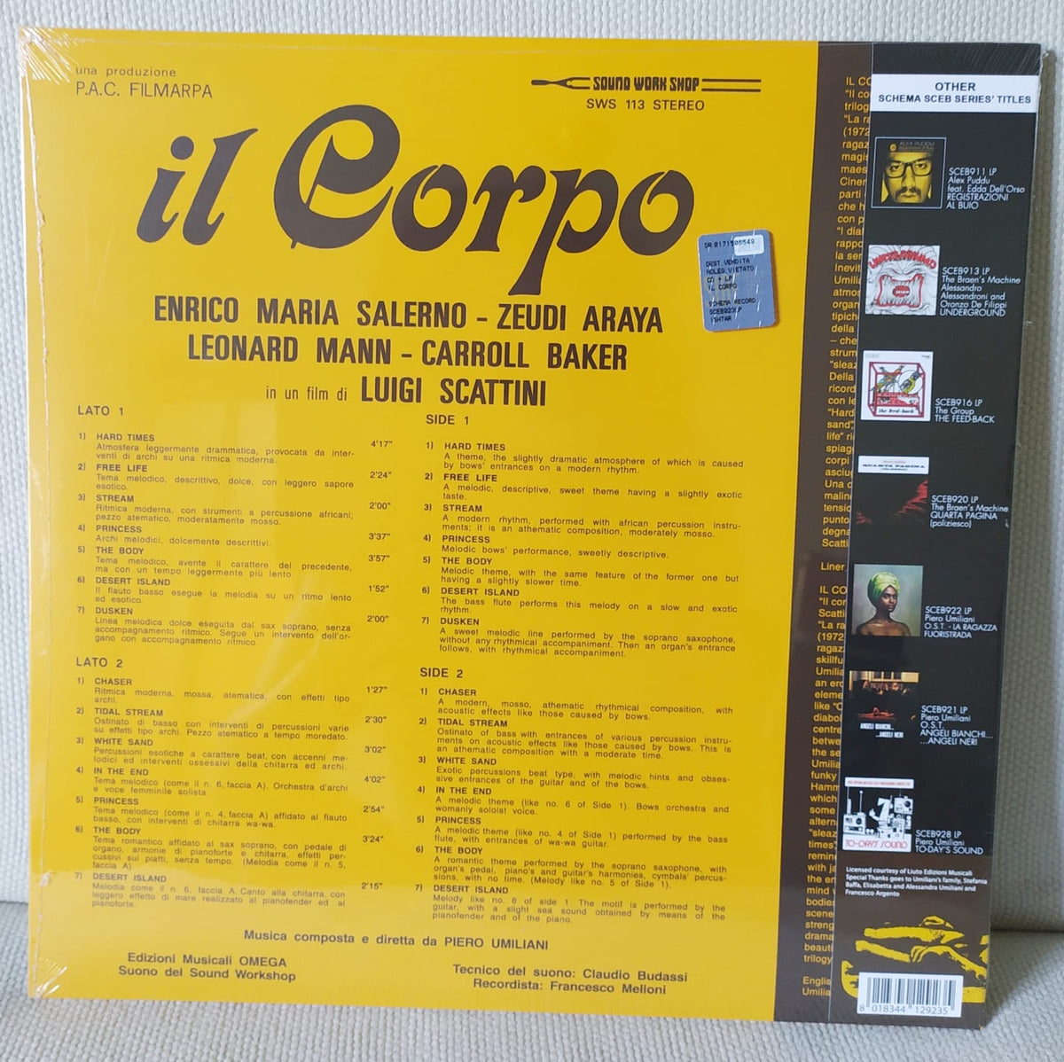 LP OST MUSIC BY PIERO UMILIANI IL CORPO BONUS CD