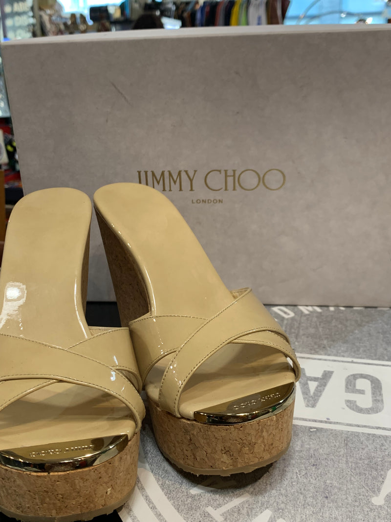 Sabot con zeppa in sughero Jimmy Choo modello classico vernice beige donna 39 1\2