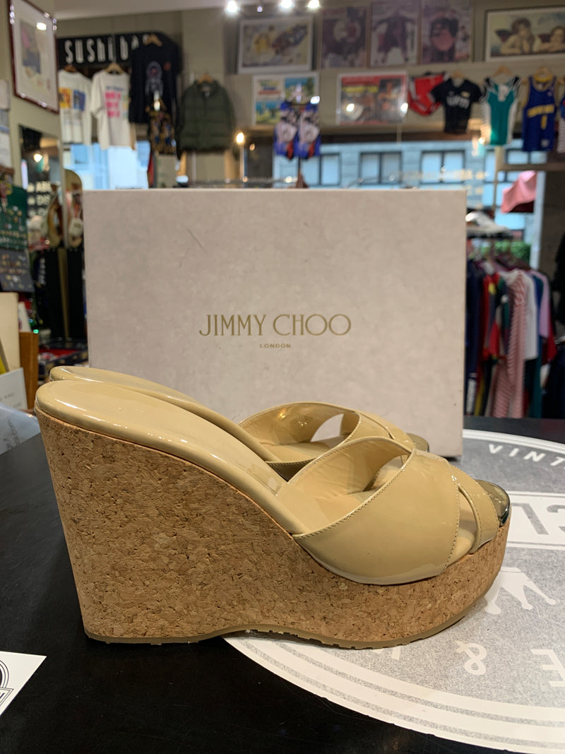 Sabot con zeppa in sughero Jimmy Choo modello classico vernice beige donna 39 1\2