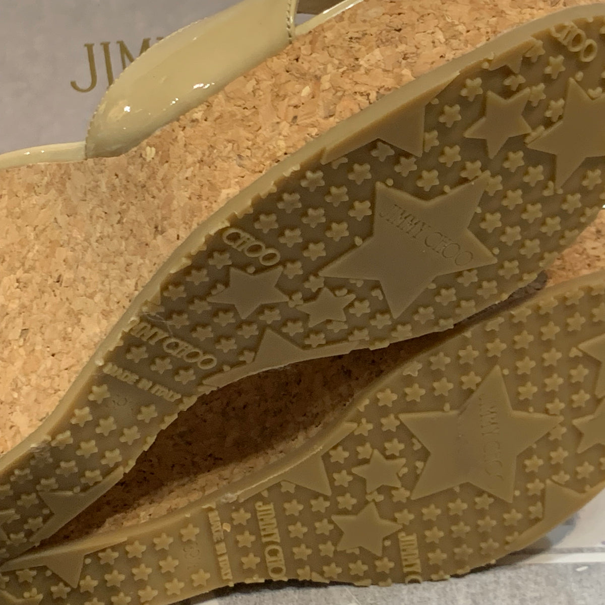 Sabot con zeppa in sughero Jimmy Choo modello classico vernice beige donna 39 1\2