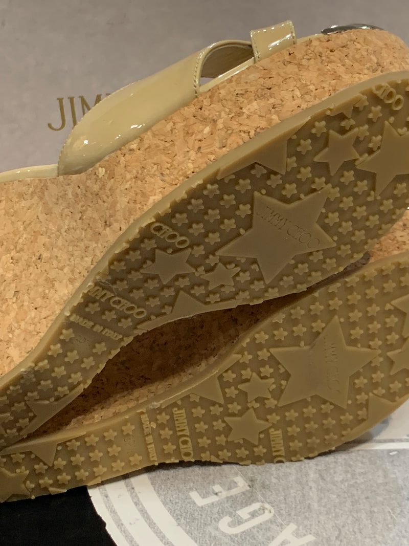 Sabot con zeppa in sughero Jimmy Choo modello classico vernice beige donna 39 1\2