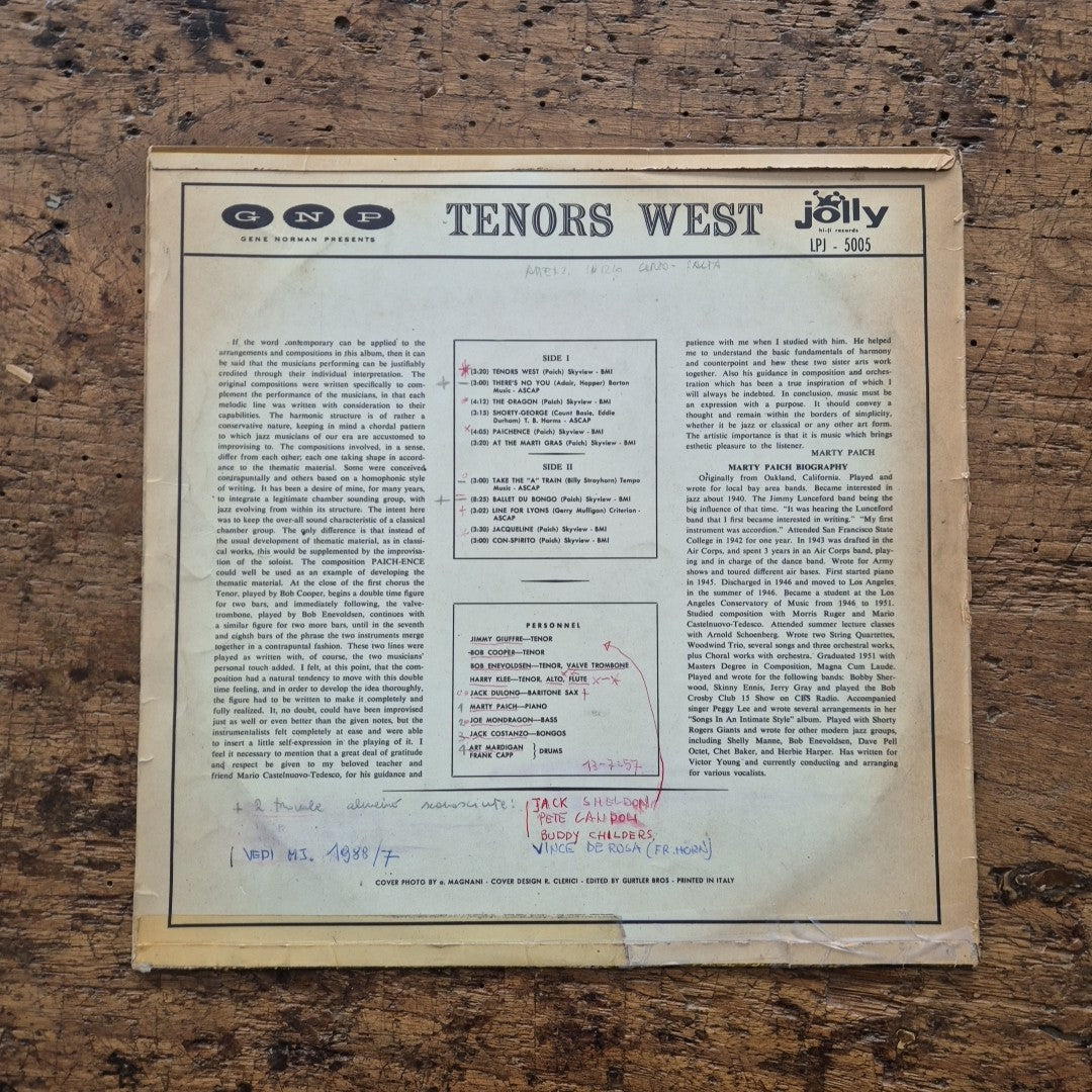 LP Tenors West LPJ 5005 Jimmy Giuffrè Bob Cooper Musica Jazz Vinile 12