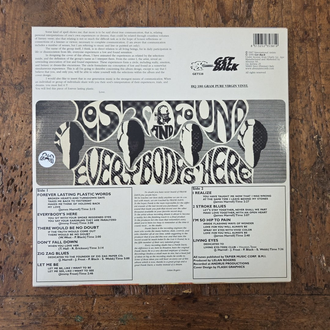 LP Lost And Found - Everybody's Here GET538 Made In Italy 1999 Psychedelic Rock