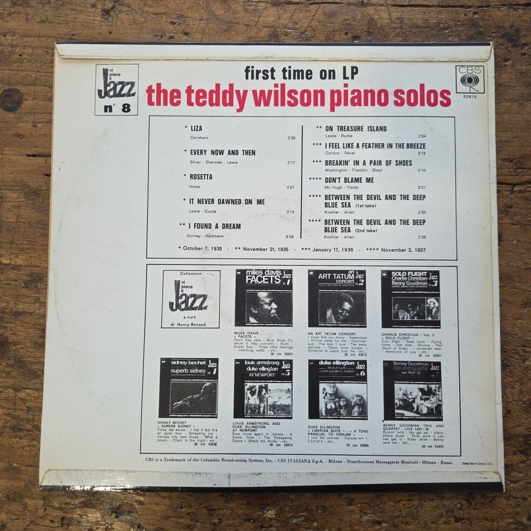 LP Teddy Wilson - Piano Solos CBS 62876 Jazz Vinile 1967