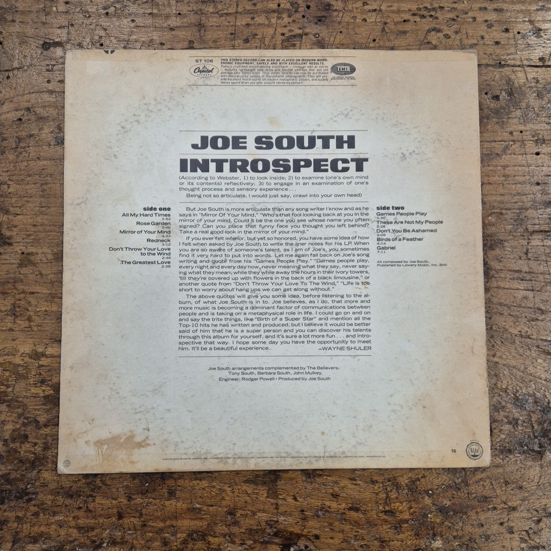 LP Joe South - Introspect ST-108 CAPITOL RECORDS Musica Rock Vinile