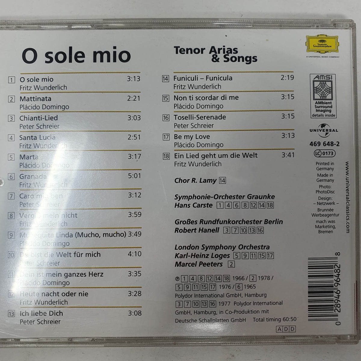 CD Plácido Domingo, Peter Schreier, Fritz Wunderlich – O Sole Mio - Teno