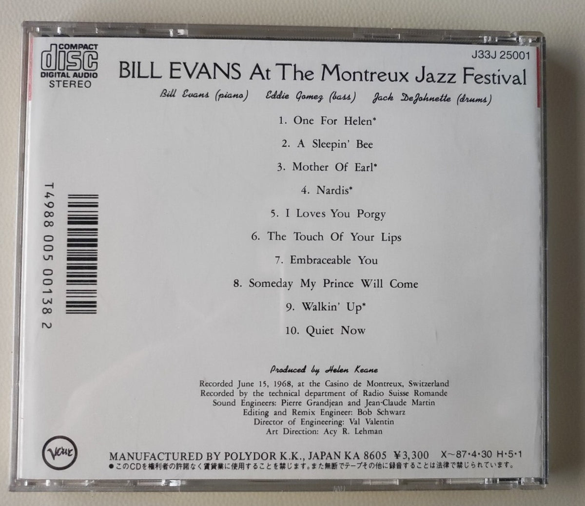 CD Bill Evans – At The Montreux Jazz Festival Verve Records Japan'86
