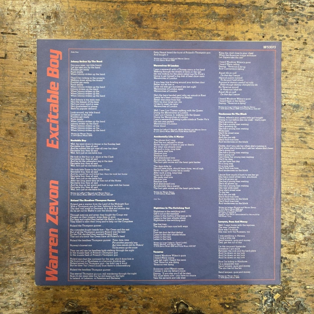 LP Warren Zevon - Excitable Boy W53073 Made In Italy 1978 Vinile Rock