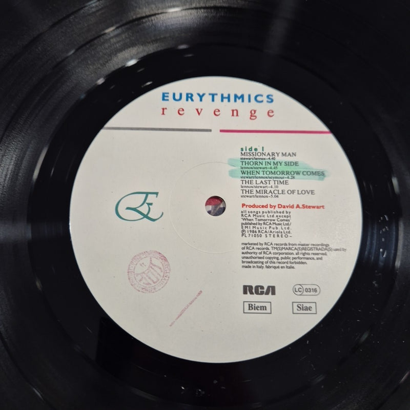 LP Eurythmics - Revenge PL 71050 Italy 1976 Musica Pop Rock Vinile