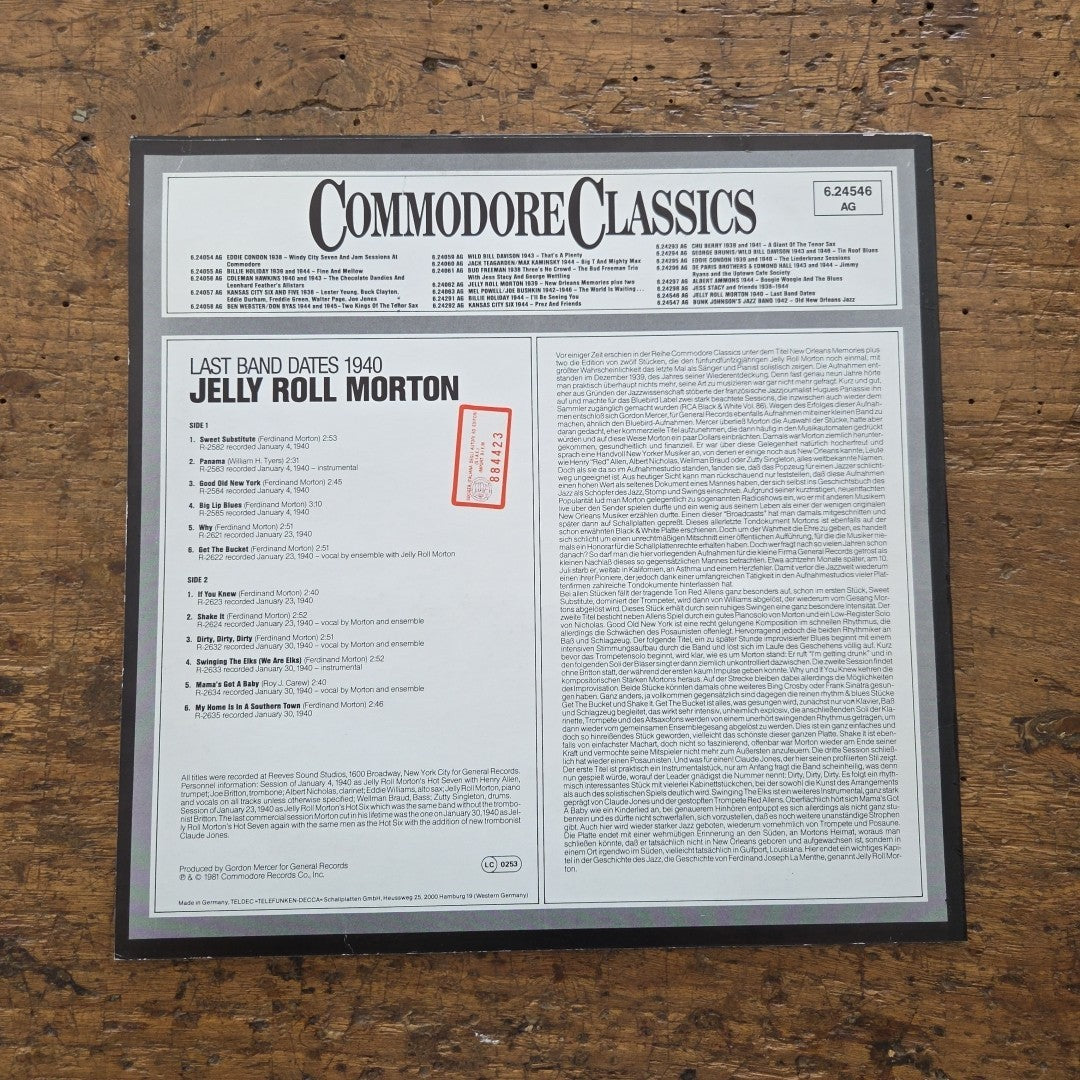 LP Commodore Classics - Jelly Roll Morton's Hot 6.24546 AG Jazz Vinile 1940