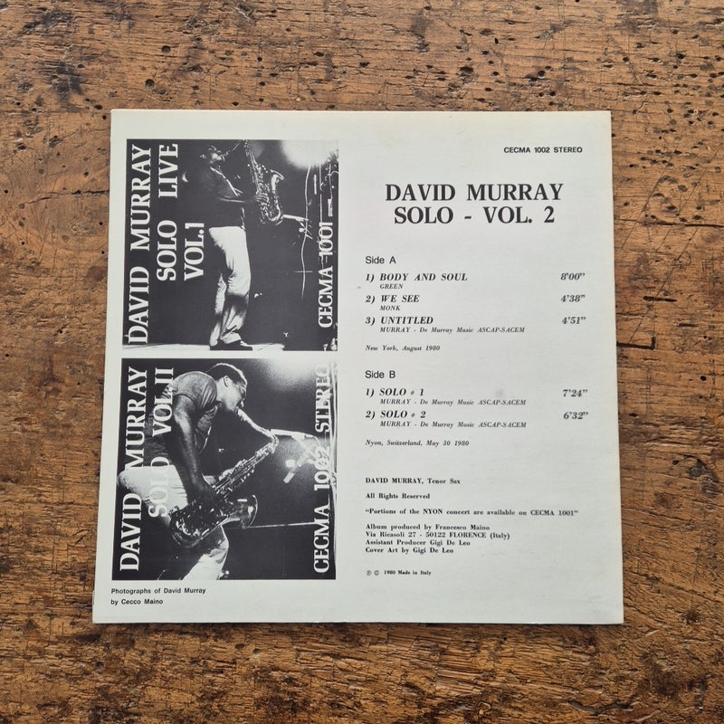 LP David Murray Solo Vol. 2 CECMA 1002 Stereo Musica Jazz Vinile 12