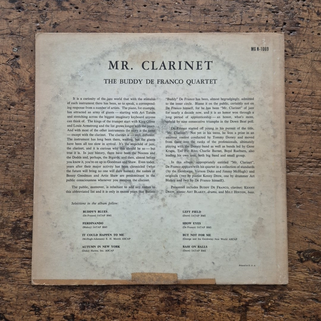 LP Mr. Clarinet The Buddy De Franco Quartet MH N-1069 Musica Jazz Vinile