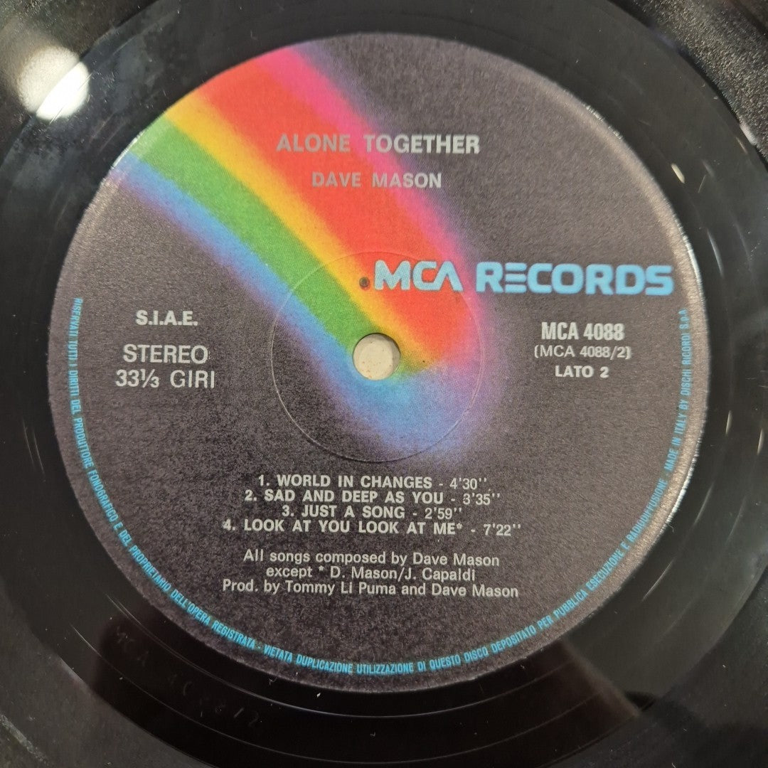 LP Dave Mason - Alone Together MCA 4088 Made In Italy Musica Rock Vinile
