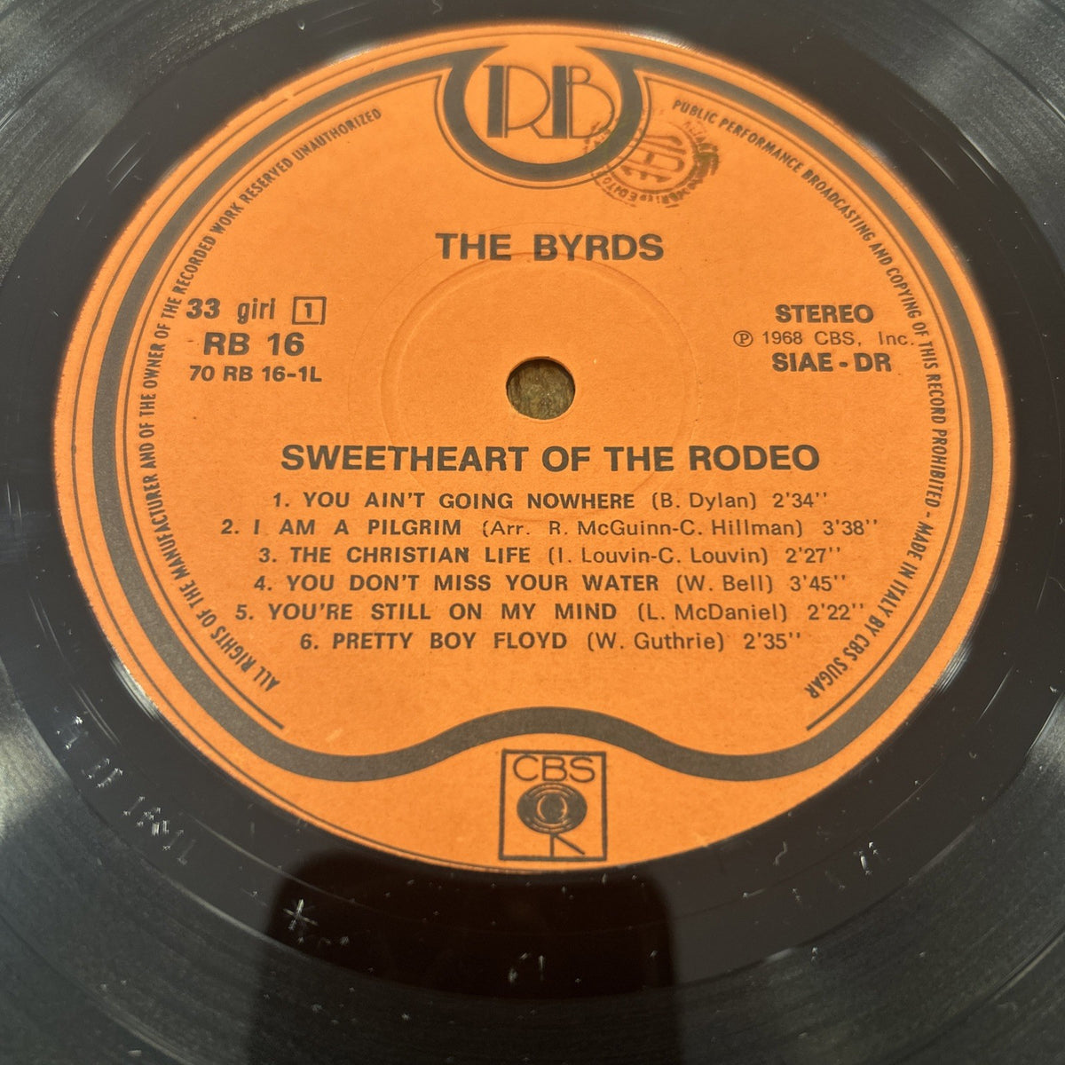 LP The Byrds - Sweetheart Of Rodeo RB 16 Made In Italy 1976 Vinile Rock