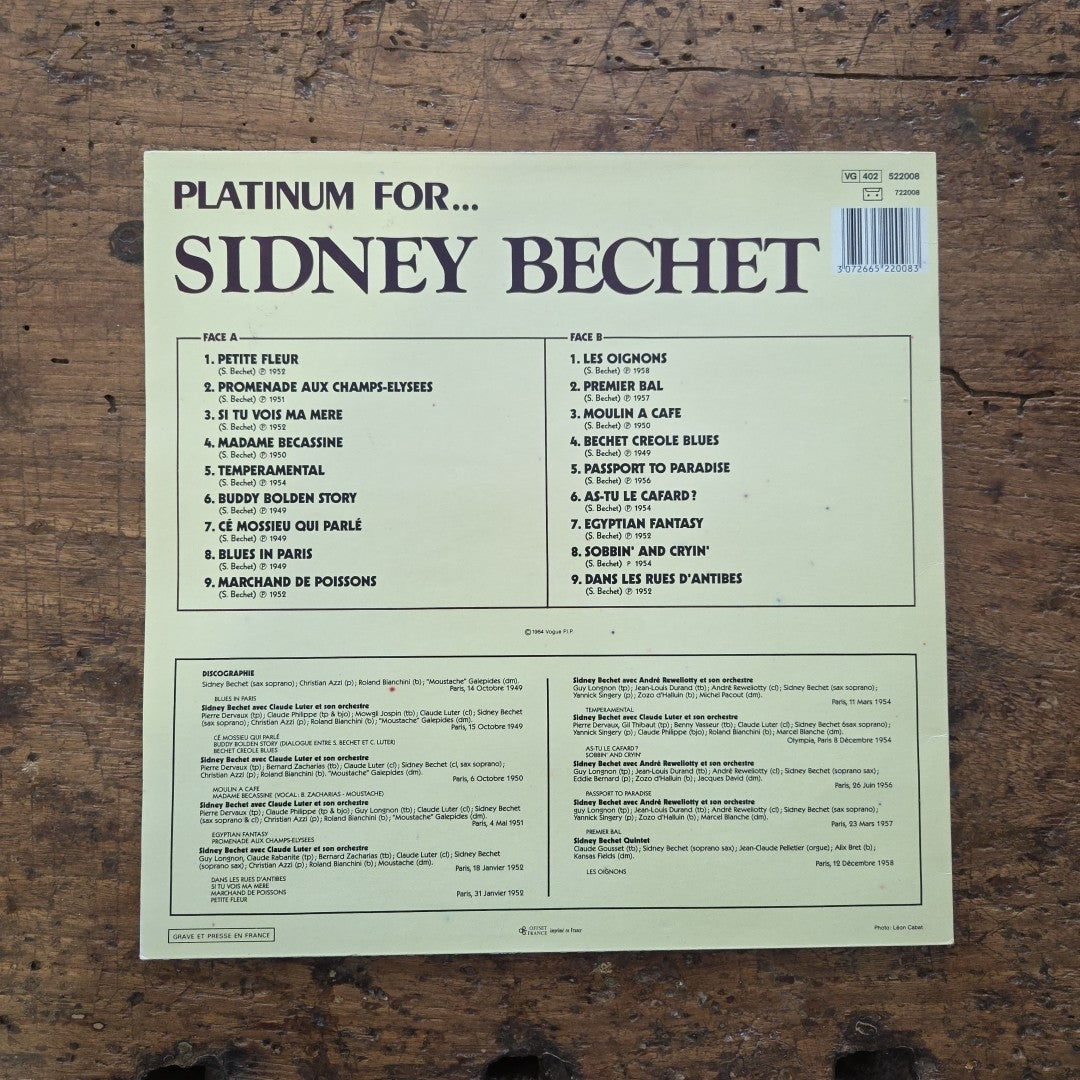 LP S. Bechet - Platinum For Sidney Bechet 522008 Jazz Vinile Made In France