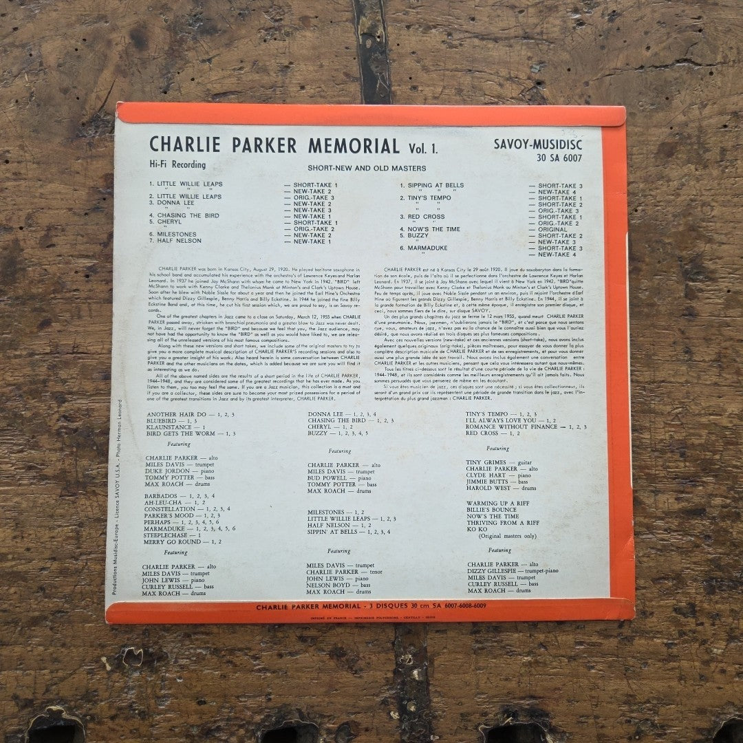 LP Charlie Parker - Memorial Vol.1 30 SA 6007 Jazz Vinile