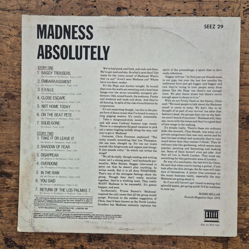 LP Madness - Absolutely JKAY 33384 SEEZ 29 Musica Rock Vinyl Pop 1980