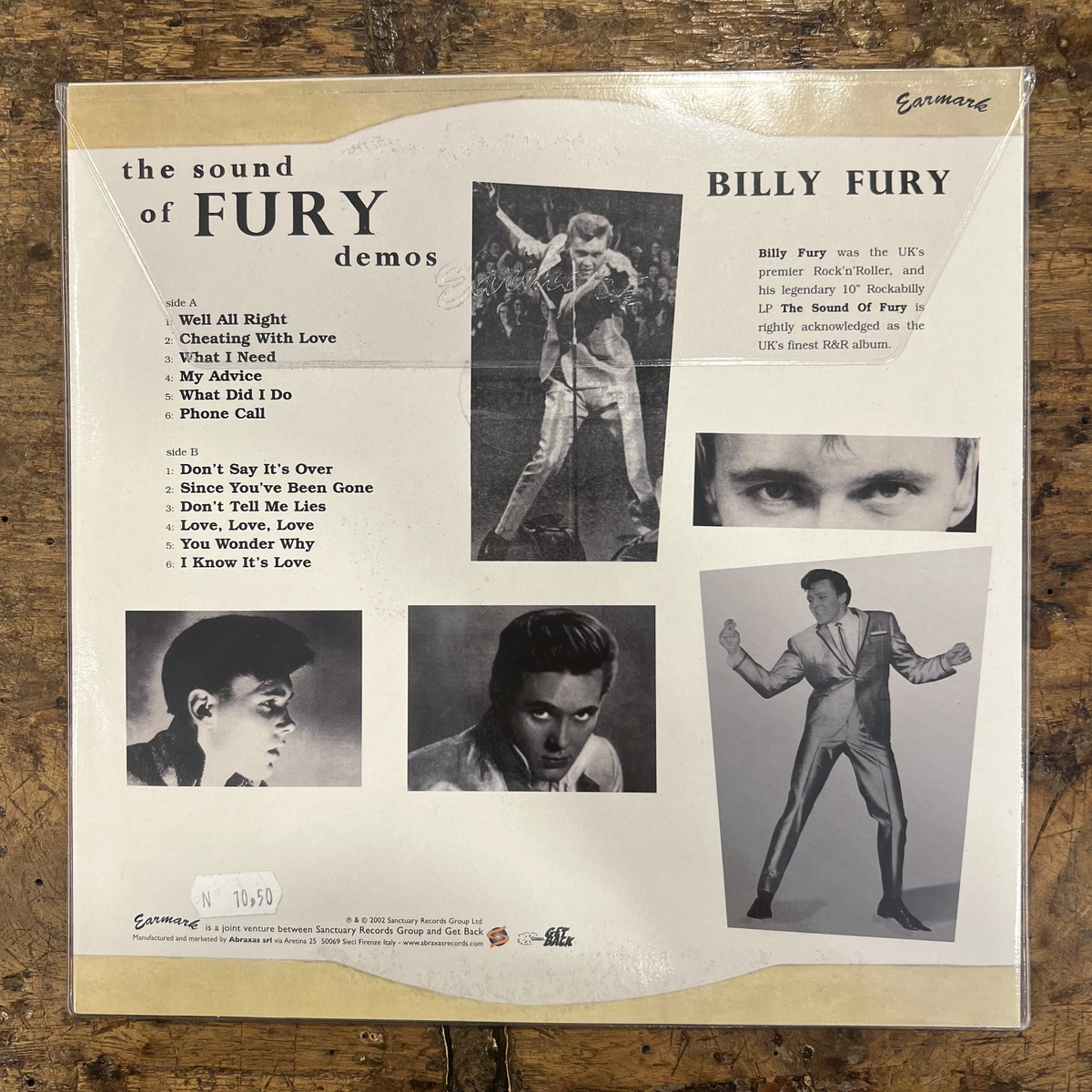 10" Vinyl Rock Billy Fury – The Sound Of Fury Demos Rock & Roll Italy 2002