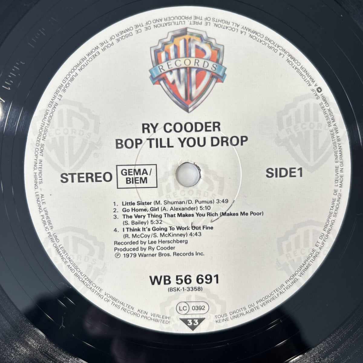 LP Ry Cooder - Bop Till You Drop WB 56691 Blues Rock Folk 1979 Vinile