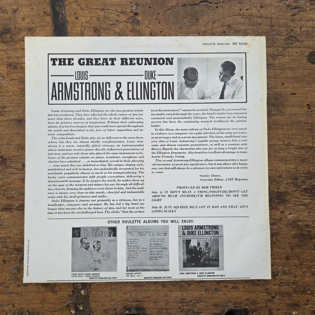 LP Great Reunion L. Armstrong  & D. Ellington S-52103 Jazz Vinile Made In Italy