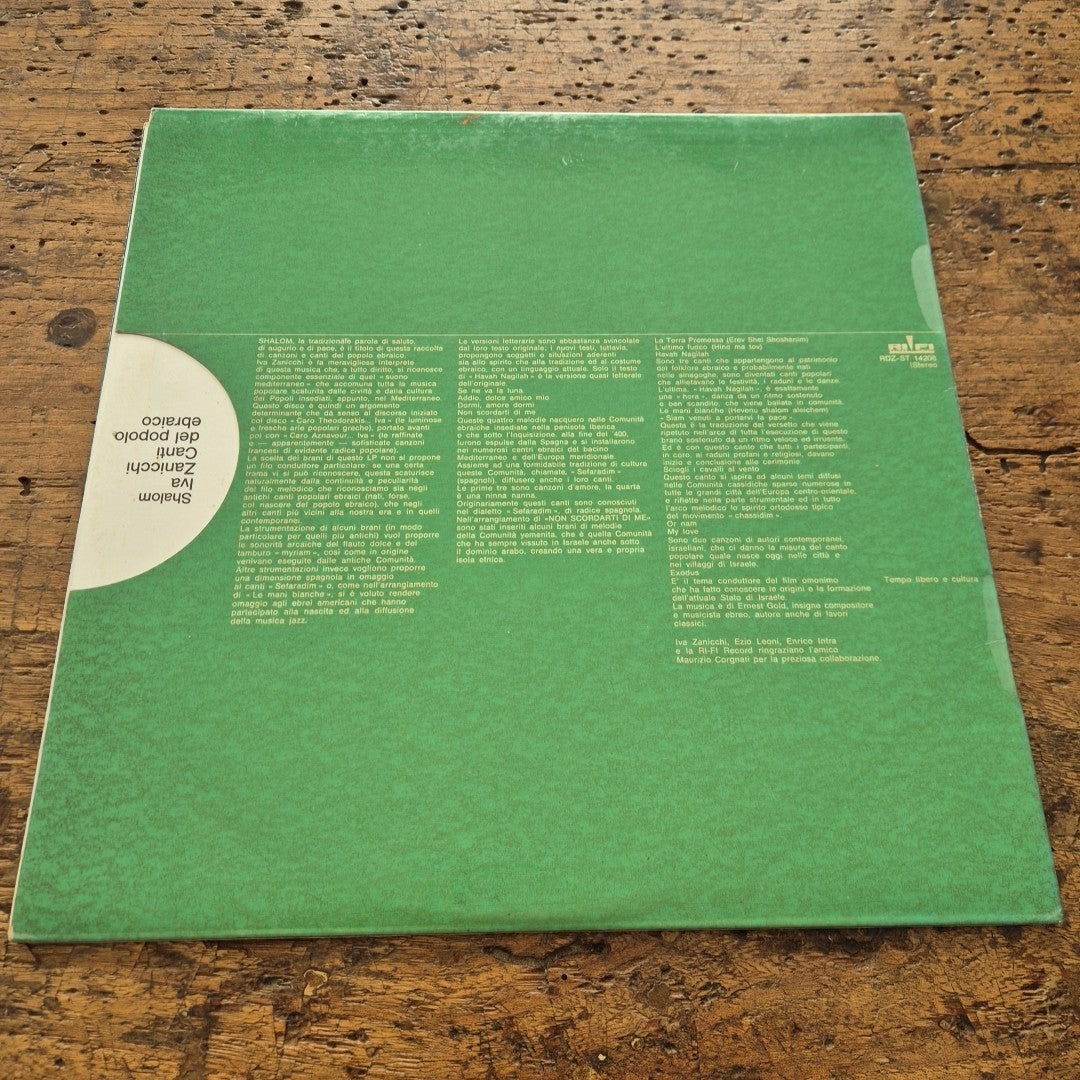 LP Shalom - Canti Del Popolp Ebraico Iva Zanicchi RDZ ST 14208 Italiana Vinile