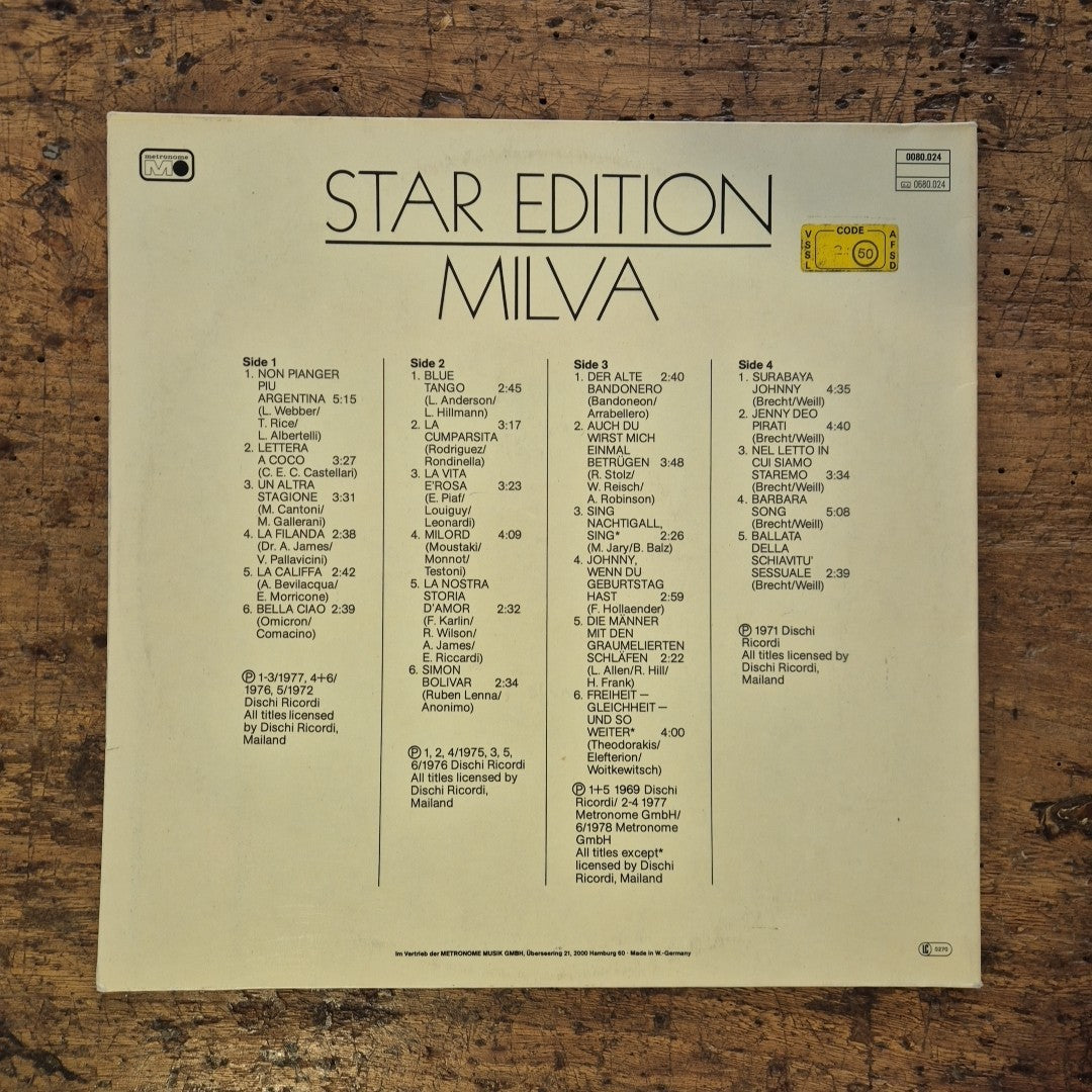LP Milva - Star Edition Metronome 0080.024 Germany Musica Italiana Vinile