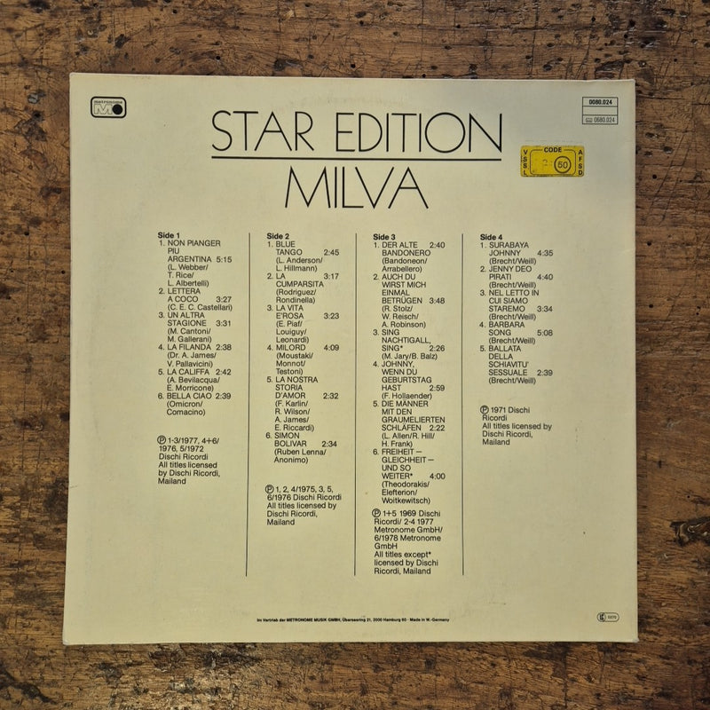 LP Milva - Star Edition Metronome 0080.024 Germany Musica Italiana Vinile