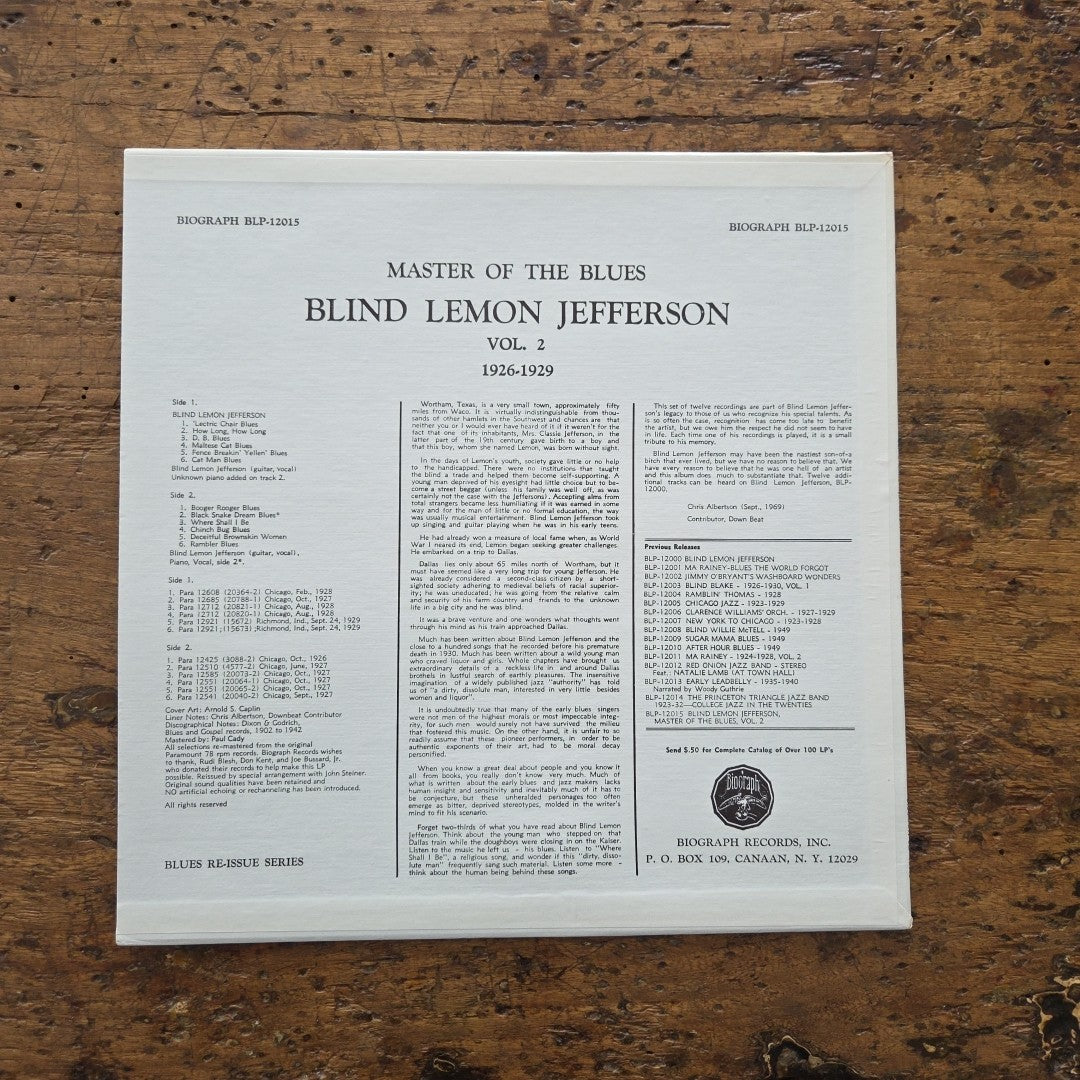 LP Master Of The Blues- Blind Lemon Jefferson Vol.2 BLP 12015 Jazz  Vinile