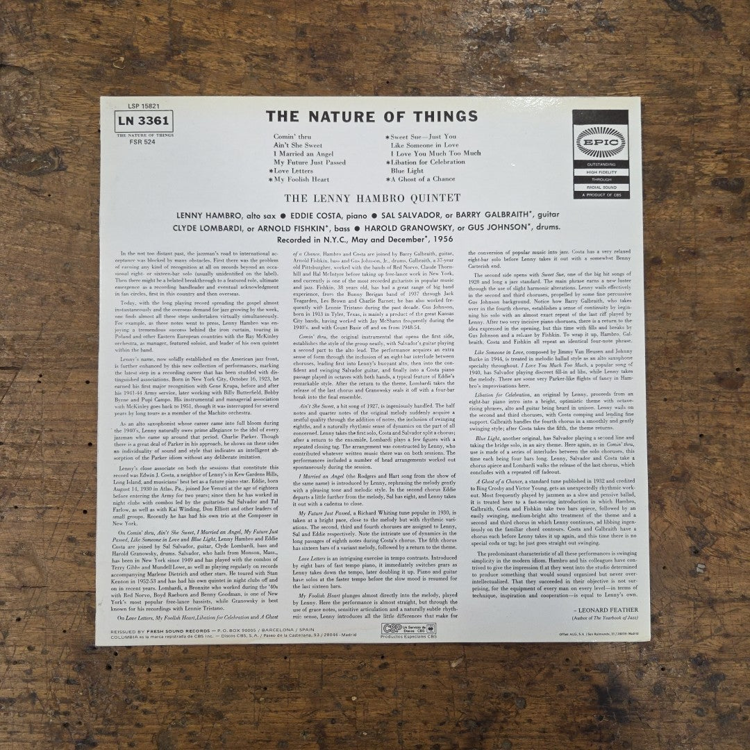 LP Lenny Hambro Quintet - The Nature Of Things LN 3361 1986 Jazz Vinile