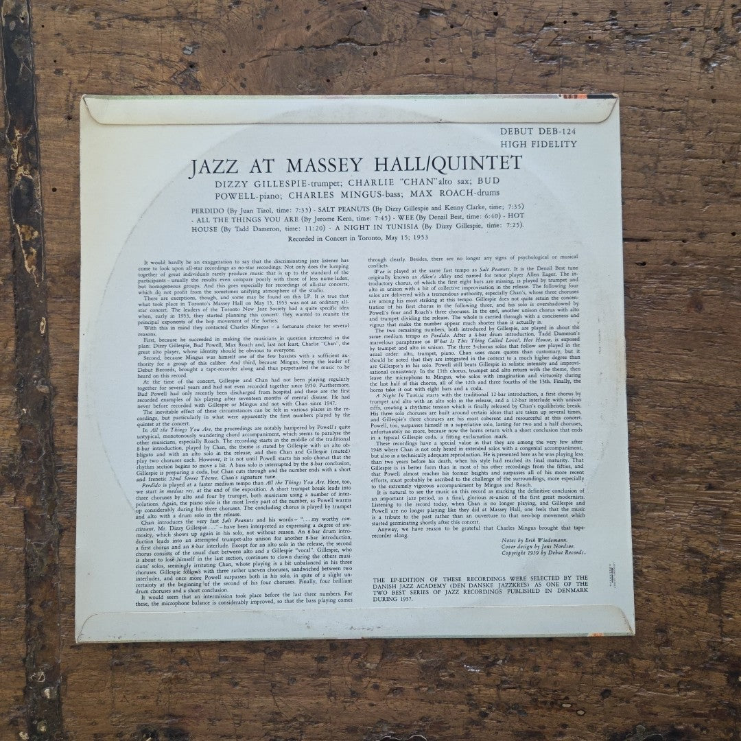 LP Various - Jazz At Massey Hall  DEB-124 Jazz Vinile 1959 Made In Denmark