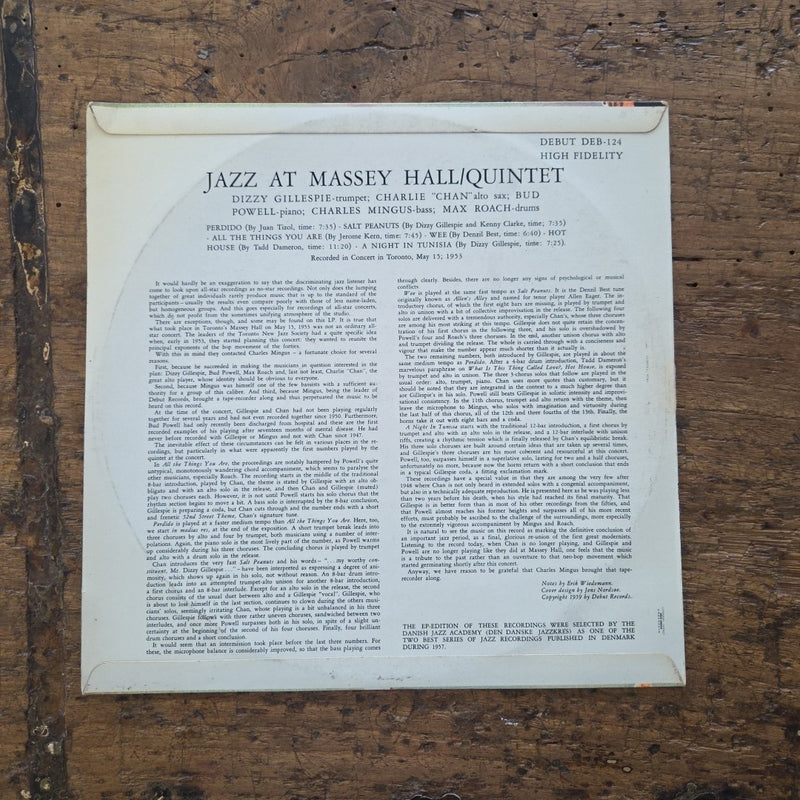 LP Various - Jazz At Massey Hall  DEB-124 Jazz Vinile 1959 Made In Denmark
