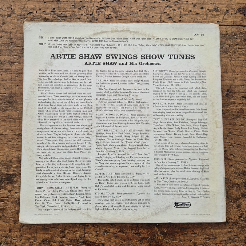 LP Artie Shaw - Swings Show Tunes LCP 66 Italy Musica Jazz Vinile 12
