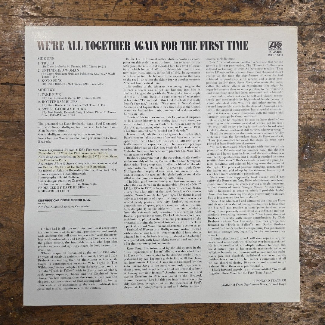 LP Brubeck/Mulligan/Desmond - We're All Together Again K 40489 1973 Made In IT