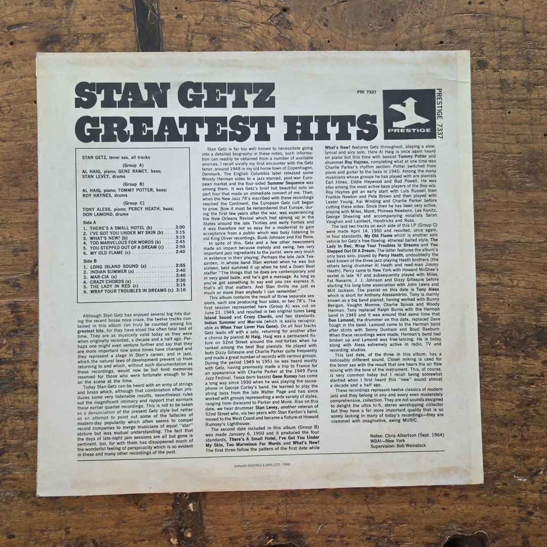 LP Stan Getz - Greatest Hits PRI 7337 1976 Jazz Vinile Made In Italy