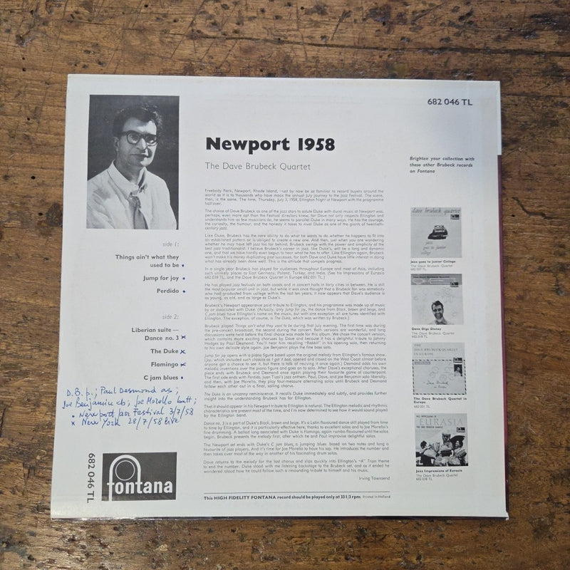 LP The Dave Brubeck Quartet - Newport 1958 682 046 TL Jazz Music Made In Italy