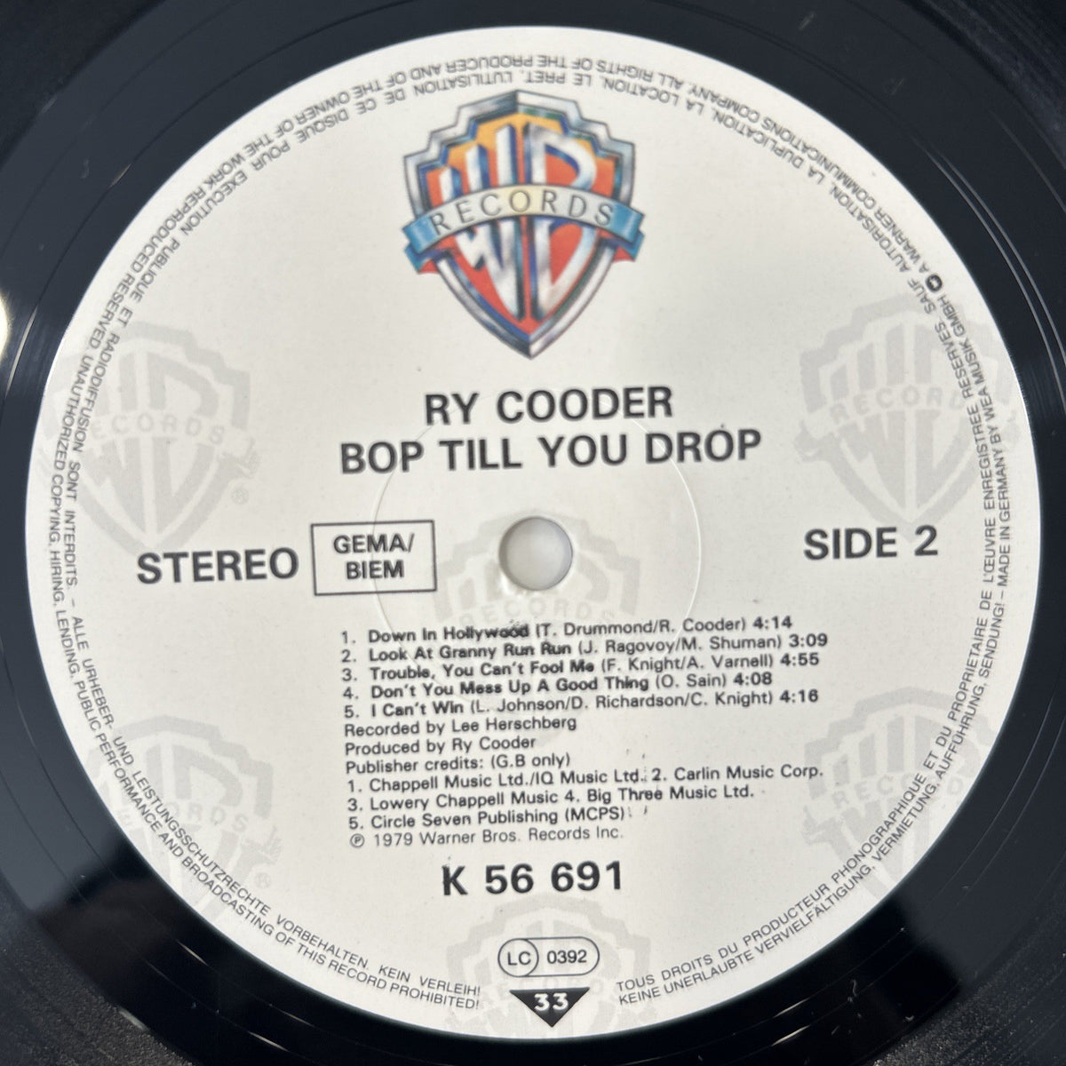 LP Ry Cooder - Bop Till You Drop WB 56691 Blues Rock Folk 1979 Vinile