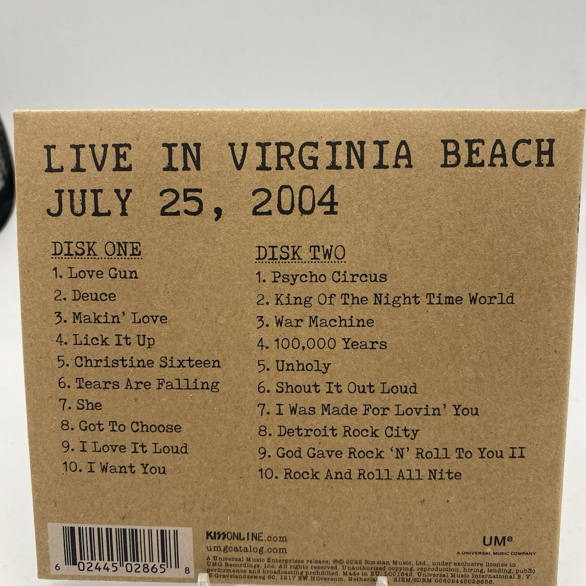 CD Kiss Off the Soundboard 2004 Live in  Virgina Beach x2 Cd