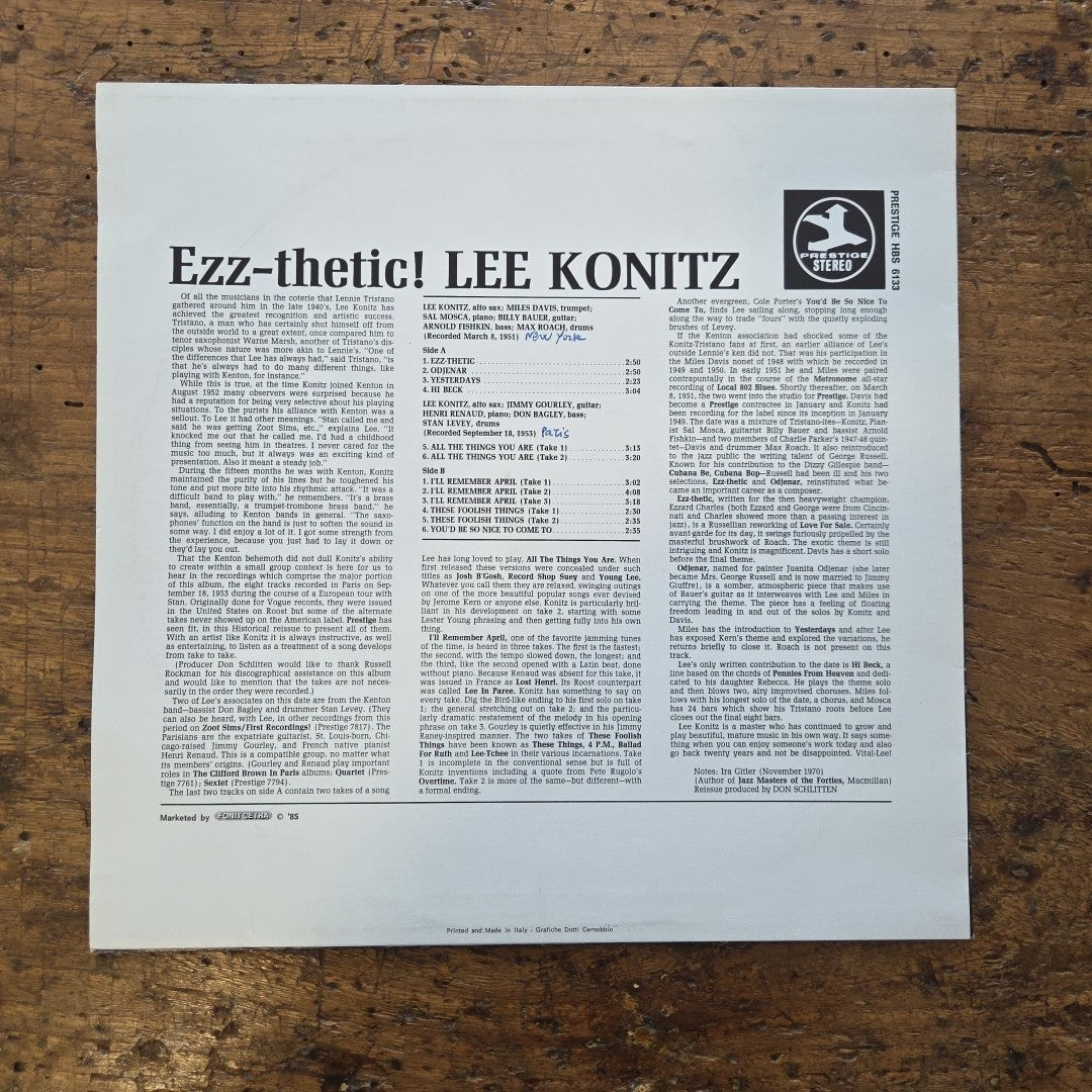 LP Lee Konitz - Ezz-thetic! HBS 6133 Jazz Vinile 1985