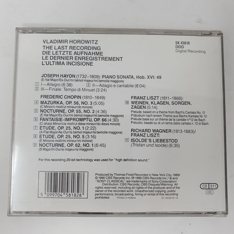 CD Horowitz  Chopin Haydn Liszt Wagner – The Last Recording