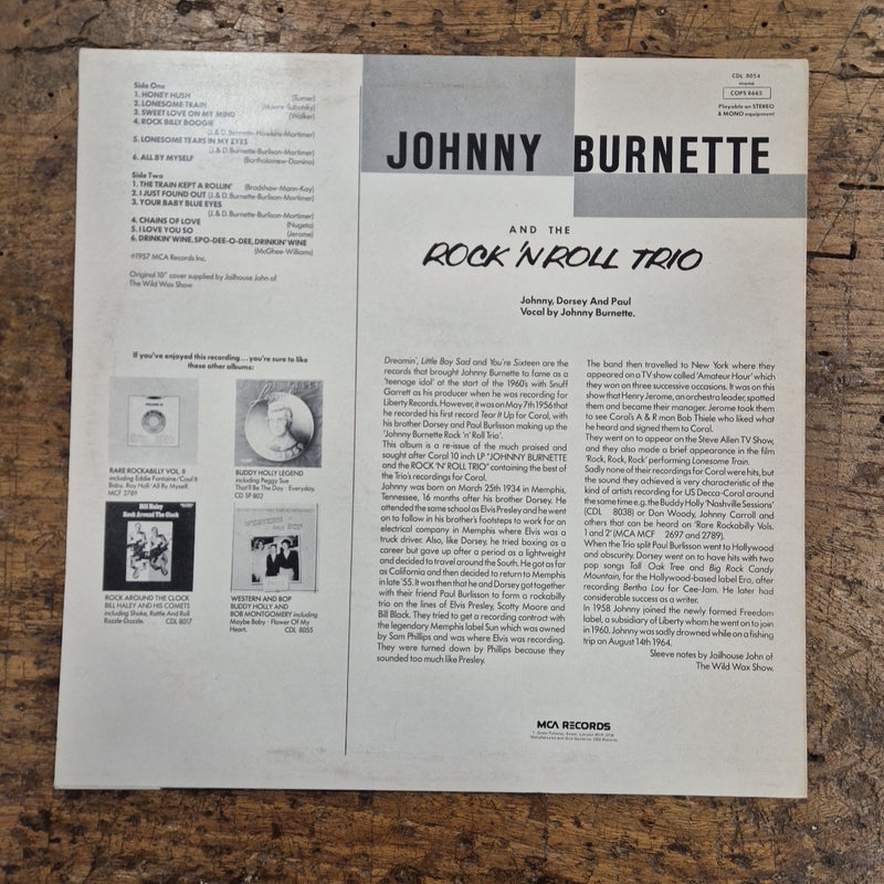 LP Johnny Burnette - Rock 'N' Roll Trio CDL 8054 Made In UK Vinile Musica Rock