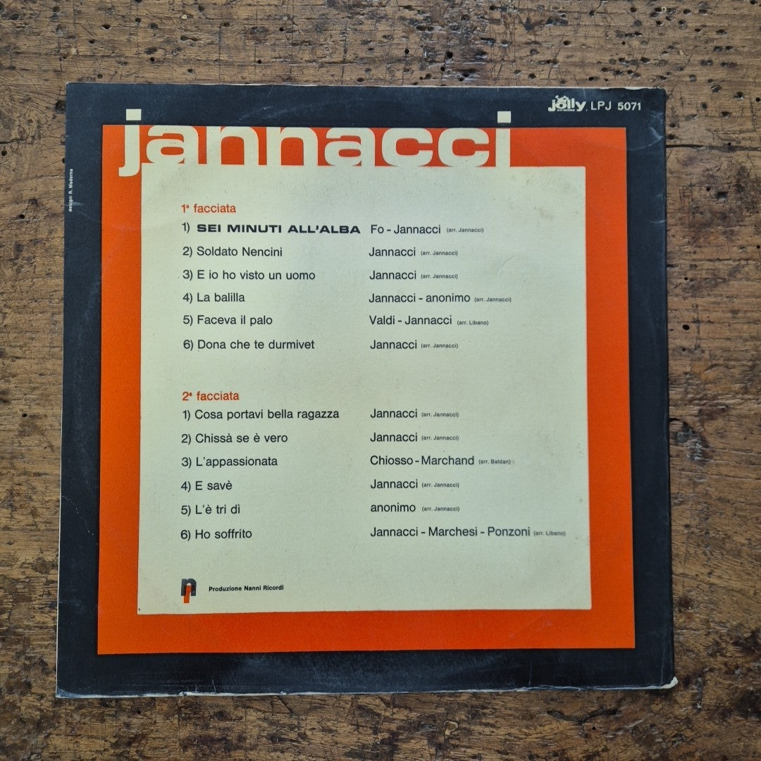 LP Enzo Jannacci - Sei Minuti All'alba LPJ 5071 Musica Italiana Vinile