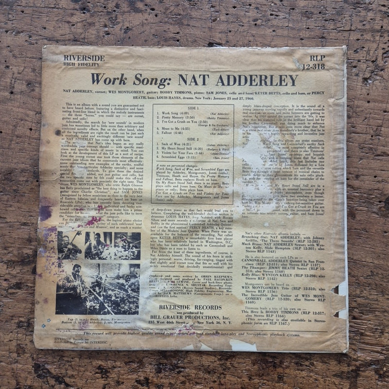LP Nat Adderly Work Song RLP 12-318 Riverside Musica Jazz Vinile