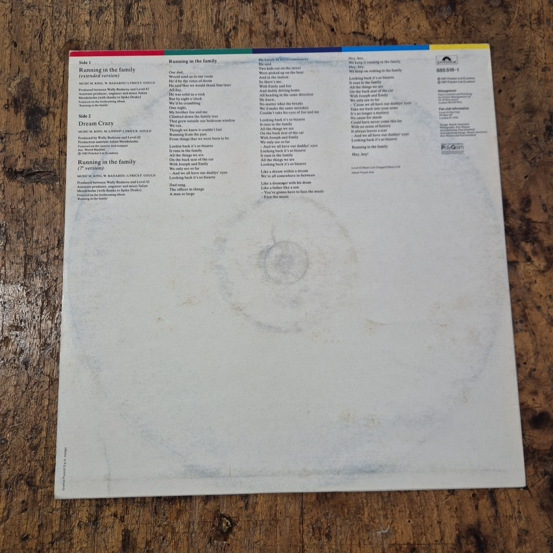 LP Level42 Running In The Family 885 518-1 Disco Mix Polydor Musica Rock Vinile