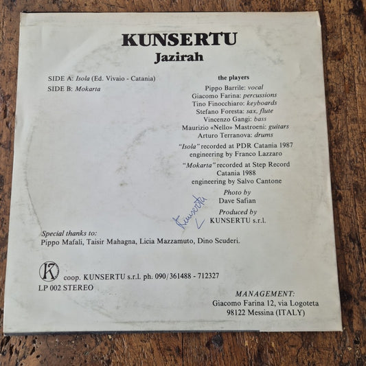 LP Kunsertu Jazirah Isola Mokarta LP 002 Made In Italy Alternative Rock Vinile