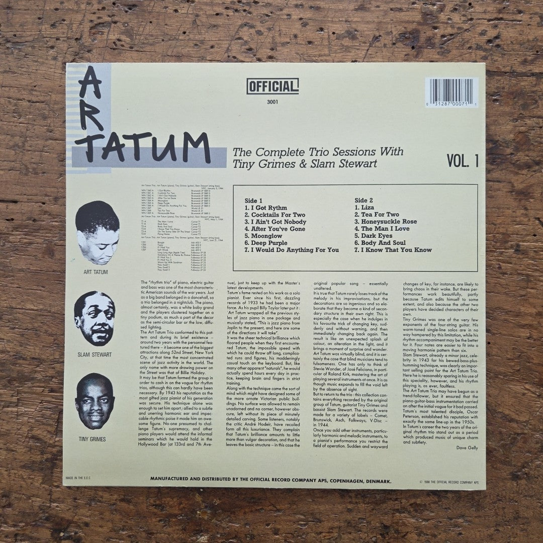 LP Art Tatum- The Complete Trio Sessions Vol. 1 3001 Jazz  Vinile 1988