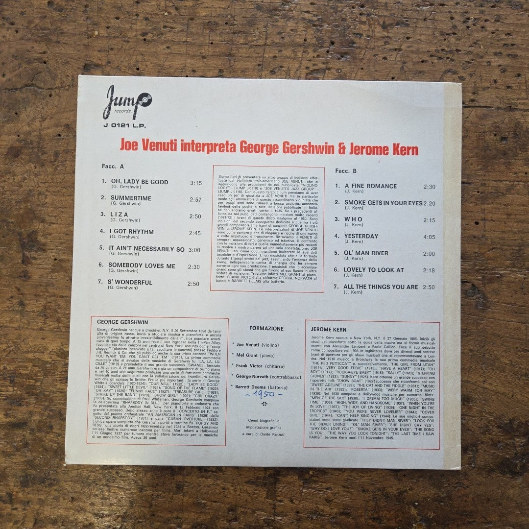 LP Joe Venuti - George Gershwin Jerome Kern J 0121 L.P.  Jazz Vinile 1950