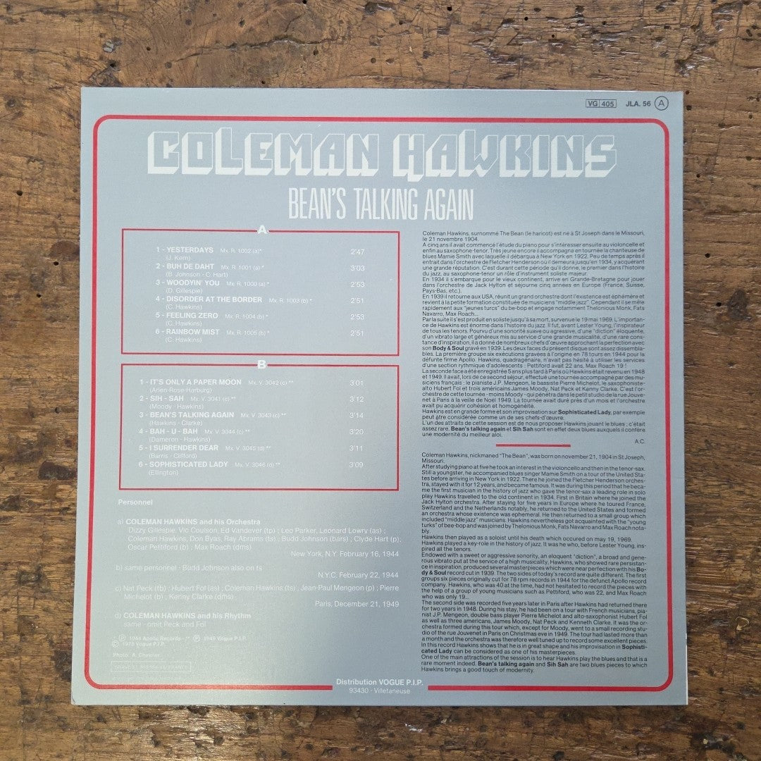 LP Coleman Hawkins - Bean's Talking Again VG 505 JLA.56 1949 Jazz Vinile