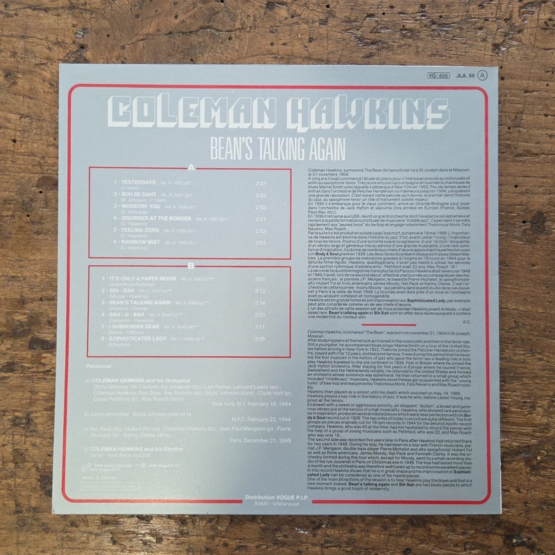 LP Coleman Hawkins - Bean's Talking Again VG 505 JLA.56 1949 Jazz Vinile